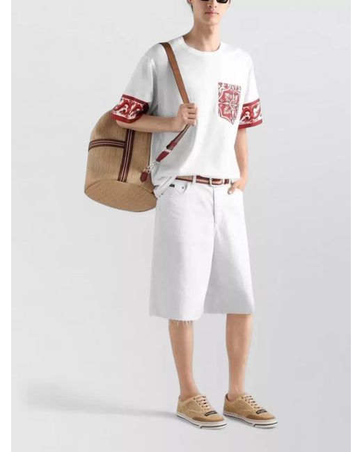 Dolce & Gabbana White Majolica Print Crew Neck Short Sleeve T Shirt for men