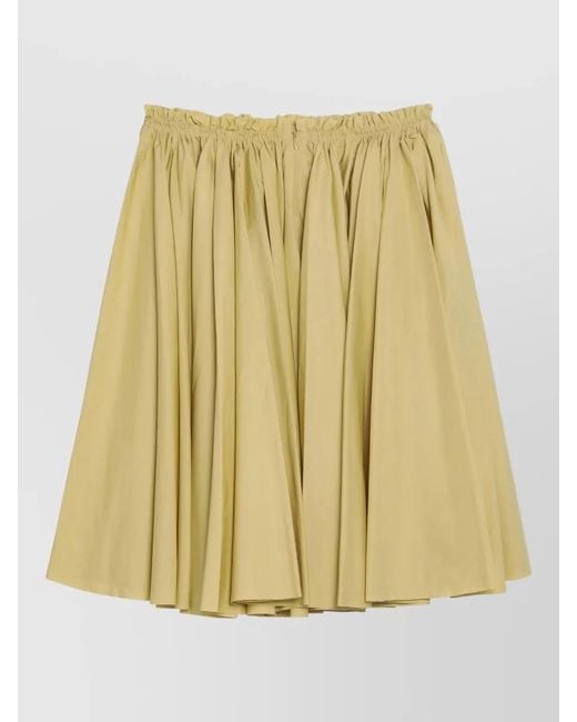 AMI Metallic Flared Skirt Elastic Waistband Gathered Detail