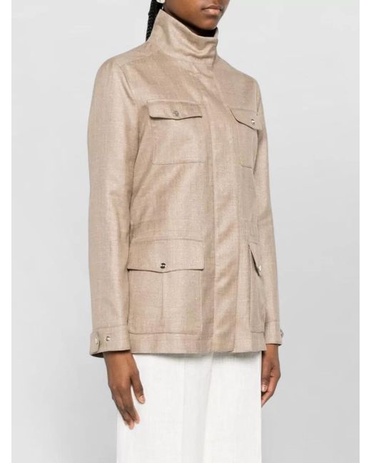 Herno Natural High Collar Jacket Buttoned Cuffs Pockets