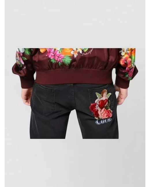 Dolce & Gabbana Red Silk Floral Print Bomber Jacket for men