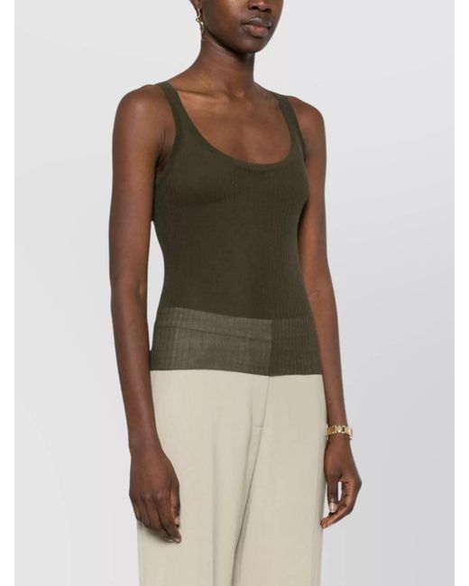 Max Mara Green Silk Fine-Ribbed Scoop-Neck Sleeveless Tank Top