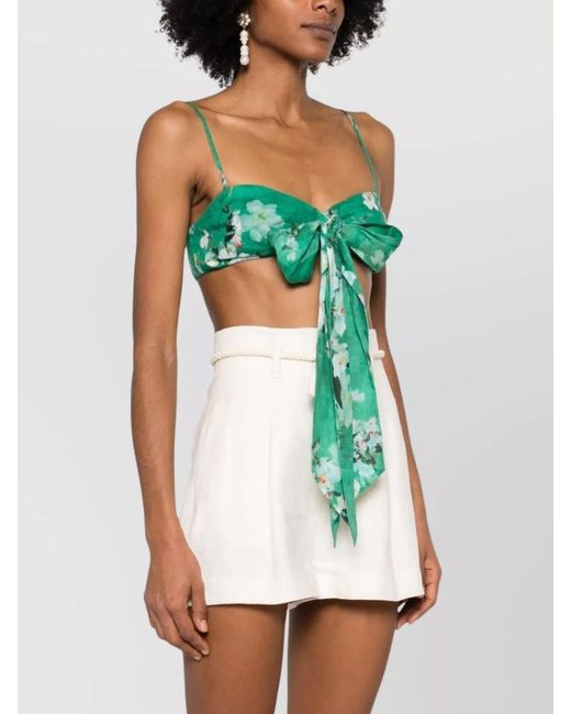 Zimmermann Green Linen Draped Bow Bralette