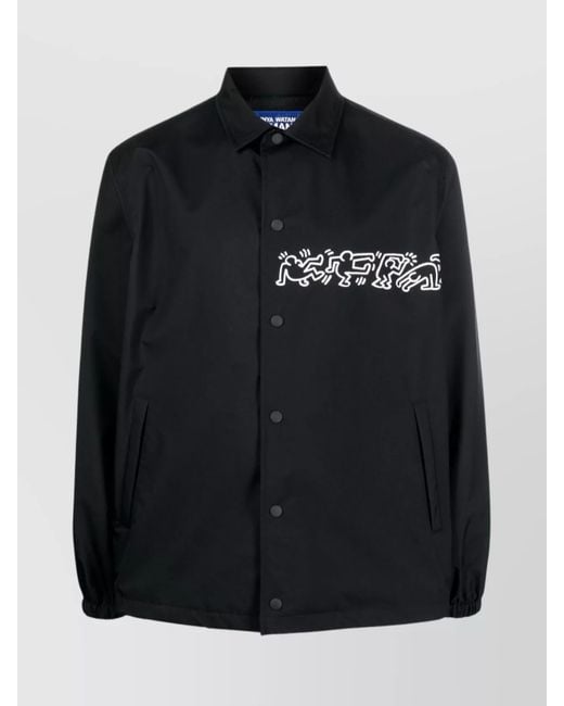 Junya Watanabe Black Nylon Graphic-Print Shirt Jacket for men