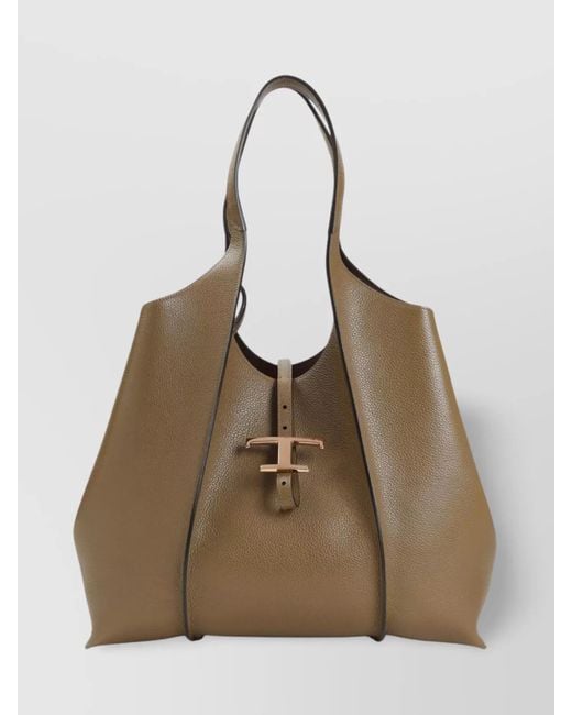 Tod's Brown Grained Leather Top Handle Shoulder Bag