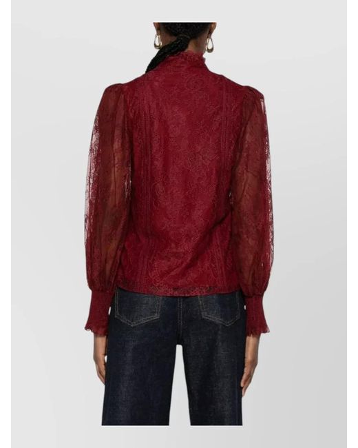 Alice + Olivia Eugenia Embroidered Lace High Neck Blouse