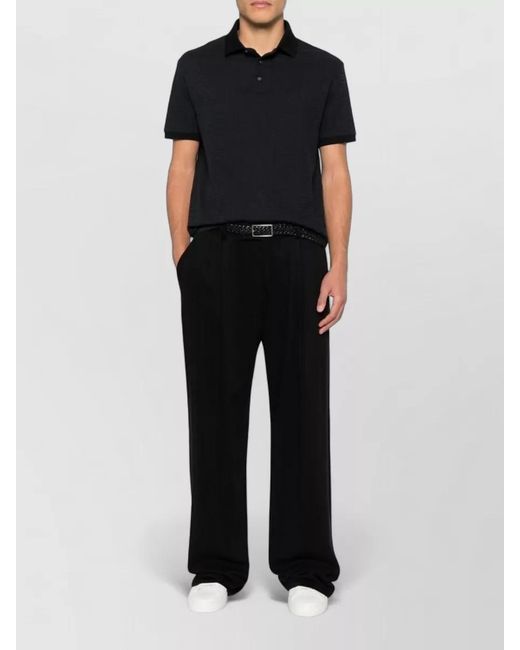 Emporio Armani Black Textured Cotton Polo Shirt for men