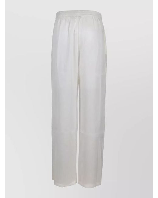 LA ROSE White Silk Lounge Trousers Elastic Waist Wide Leg