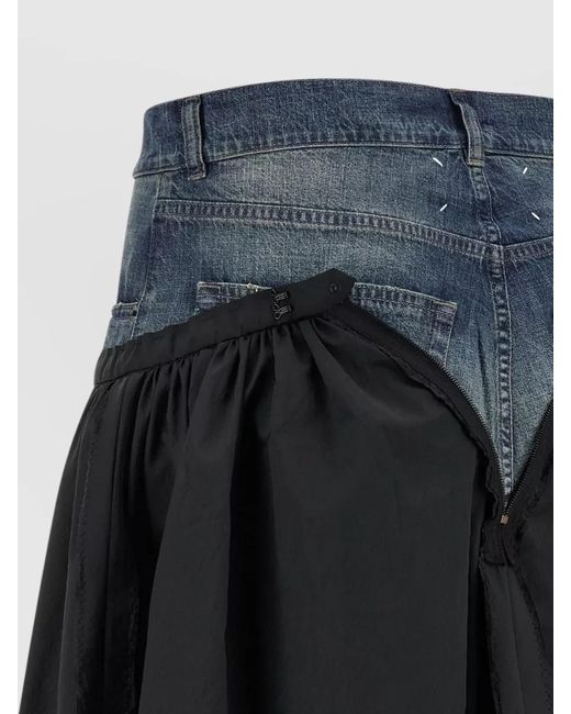 Maison Margiela Black A Line Skirt Contrast Fabrics Denim Waistband