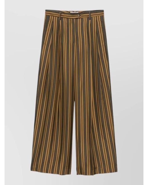 Alberto Biani Green Silk Trousers Wide Leg Striped Tailoring