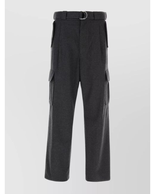 Prada Gray Wool Straight-Leg Cargo Trousers for men