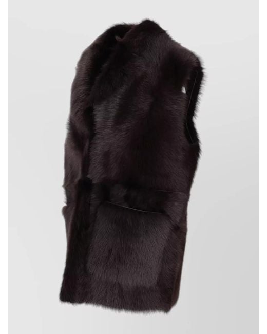 LA ROSE Black Long Hair Faux Fur Sleeveless Gilet