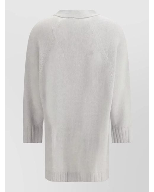 Fabiana Filippi White Fine-Knit V-Neck Wool Silk Cashmere Cardigan