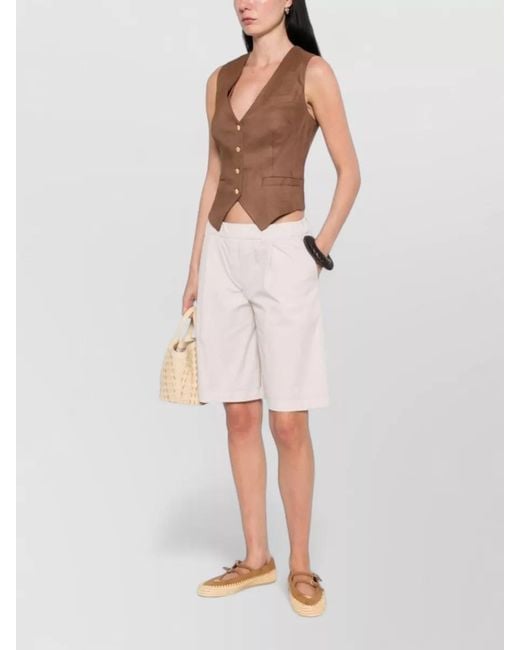 Via Masini 80 Natural Cotton Bermuda Shorts Belt Loops Pleats