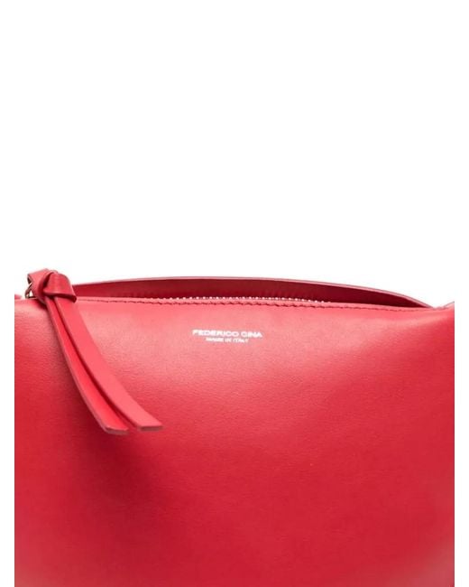 FEDERICO CINA Red Lambskin Tortellino Shoulder Bag Top Handle