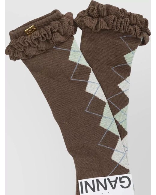 Ganni Natural Argyle Cotton Socks