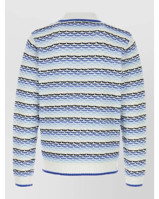 Casablanca Blue Cotton Polo Shirt Embroidered Contrast Collar for men