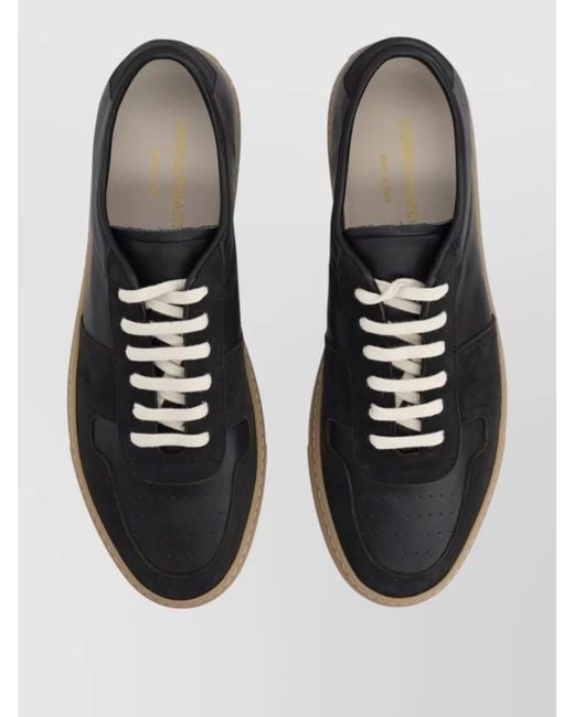 Common Projects Black Leather Sneakers Round Toe Contrast Sole for men