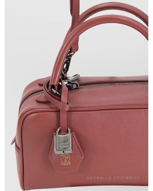 Brunello Cucinelli Red Rectangular Crossbody Bag Adjustable Strap Handles