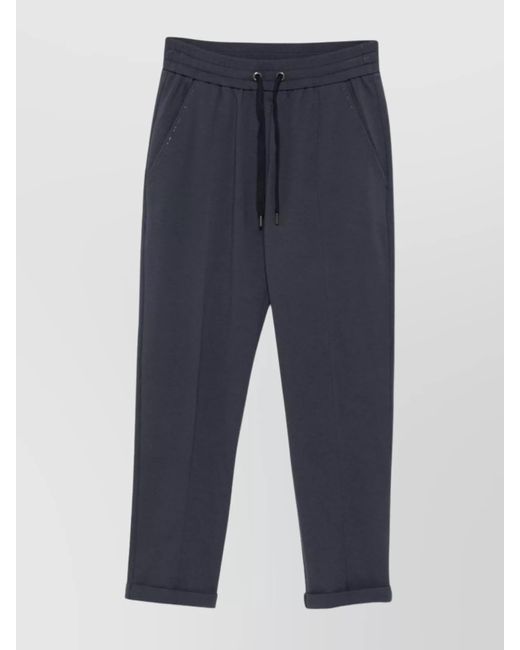 Brunello Cucinelli Blue Cotton Sweatpants With Elastic Waistband And Side Pockets