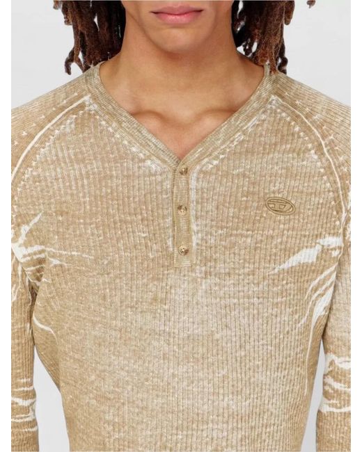 DIESEL White Linen Ribbed V-Neck Long-Sleeve T-Shirt for men