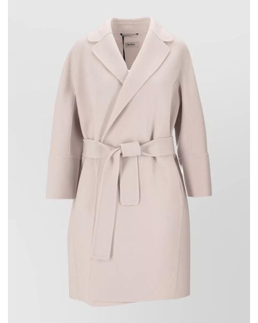 Max Mara Natural Virgin Wool Belted Coat Notched Lapels