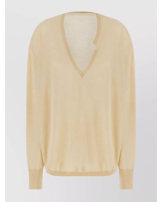 Quira Natural Virgin Wool Ribbed Oversized V-Neck Jumper