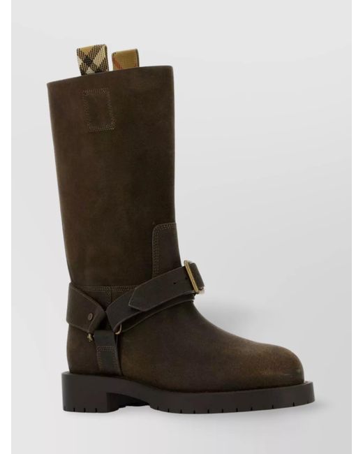 Burberry Multicolor Suede Mid-Calf Chunky Heel Boots