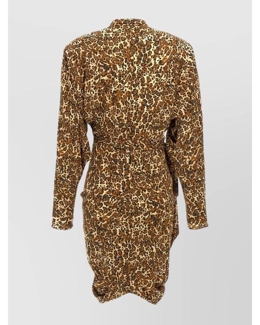 Isabel Marant Natural Silk Leopard-Print Draped Wrap Mini Dress