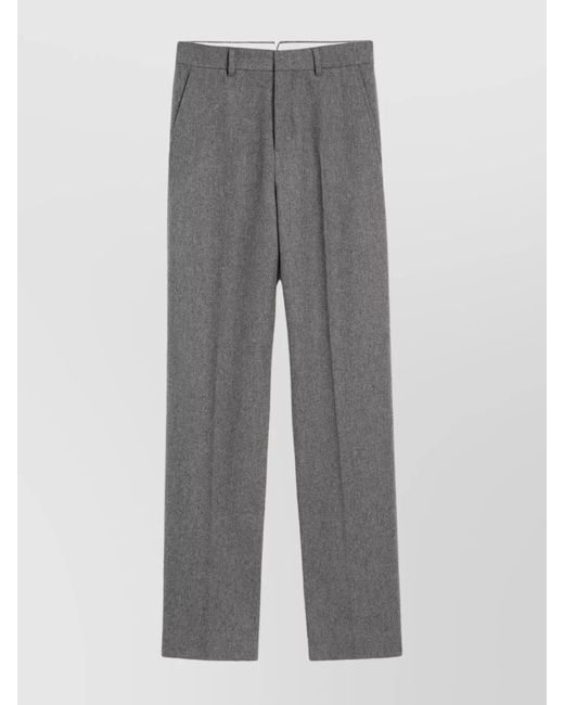 AMI Gray Virgin Wool Pleated Wide-Leg Trousers