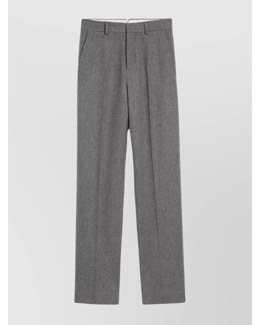 AMI Gray Virgin Wool Pleated Wide-Leg Trousers