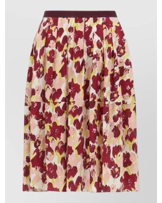 Marni Red Secret Bouquet Printed Satin Pleated Skirt