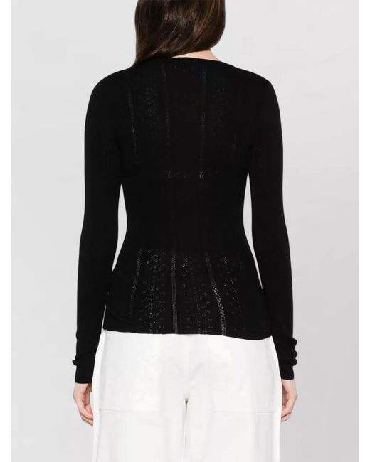 Herskind Black Merino Wool Perforated Knit Crewneck Sweater