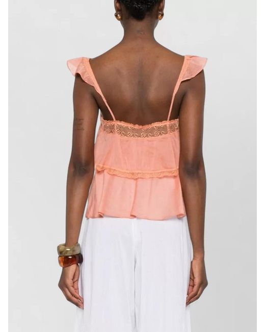 Forte_forte Pink Tiered Sleeveless Top Lace Trim Sheer