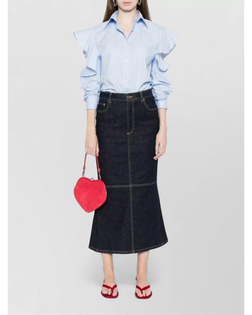 Moschino Blue Collared Top Long Sleeves Cut Out Shoulder