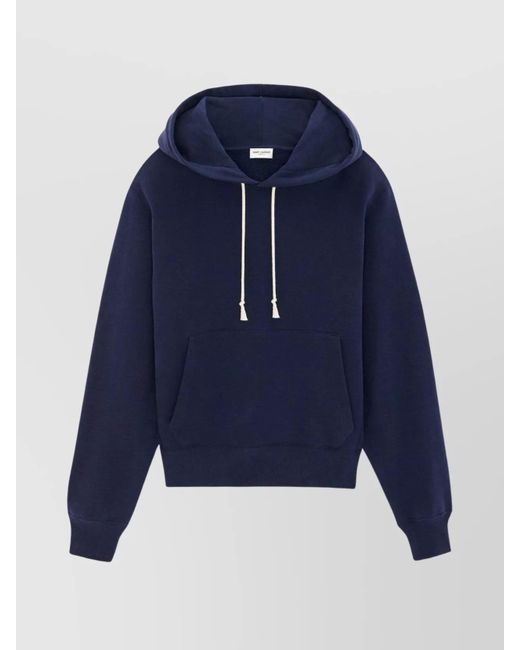 Saint Laurent Blue Organic Cotton Logo-Embroidered Hoodie for men
