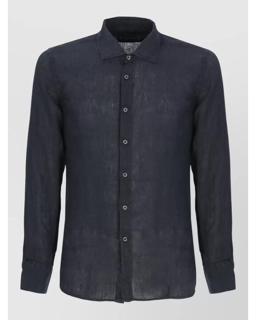 120% Lino Blue Long Sleeve Linen Shirt Button Down Collar for men