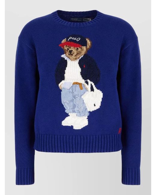 Polo Ralph Lauren Blue Cotton Sweater Crew Neck Long Sleeves