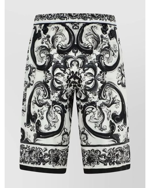 Dolce & Gabbana Black 'Maiolica' Silk Bermuda Shorts for men