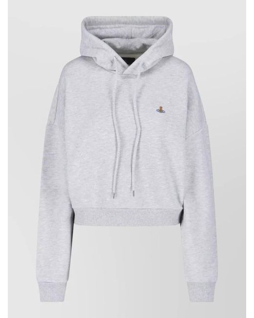 Vivienne Westwood White Hooded Knit Sweatshirt Drawstring Ribbed Cuffs Hem