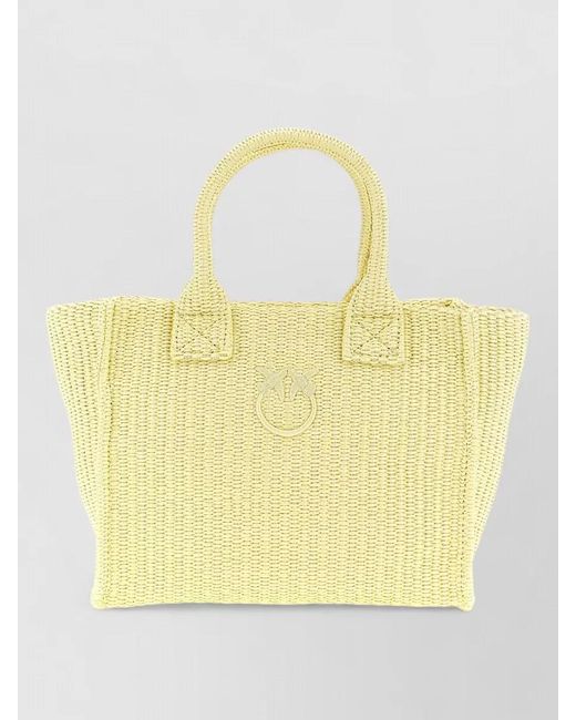 Pinko Yellow Mini Woven Beach Bag