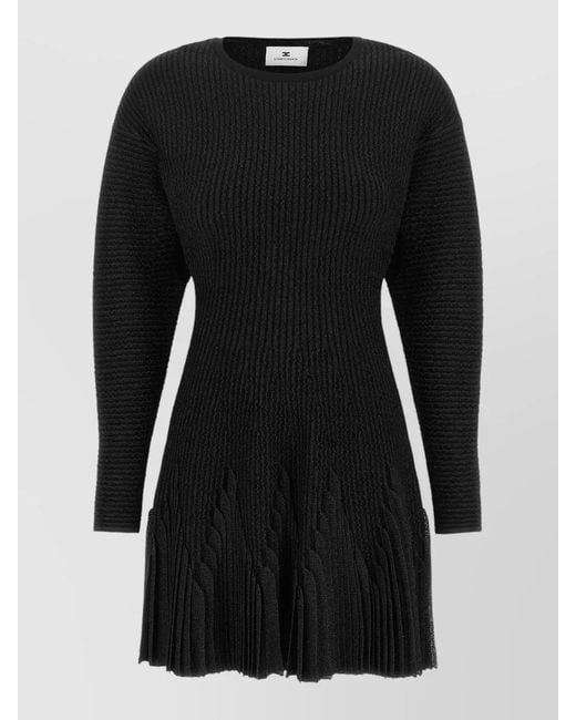 Elisabetta Franchi Black Knit Dress Pleated Skirt Long Sleeves