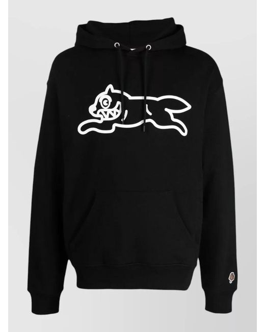 ICECREAM Black Running Dog Graphic Hooded Sweatshirt for men