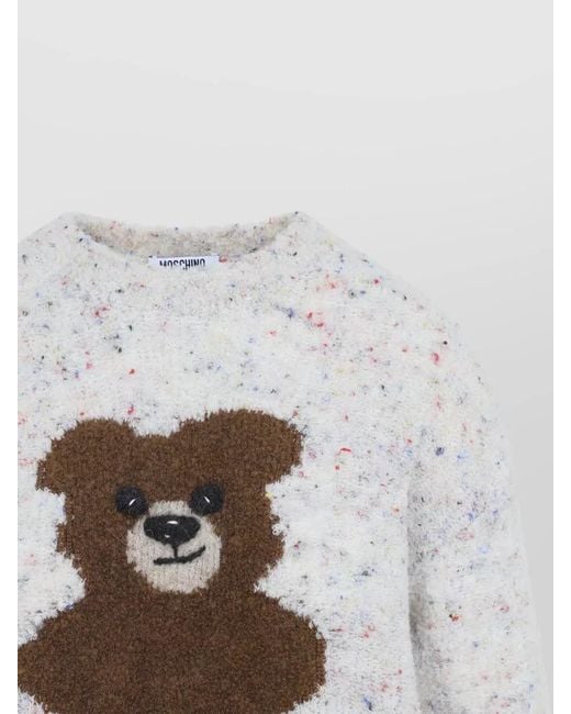 Moschino White Teddy Bear Sweater Crew Neck Knit