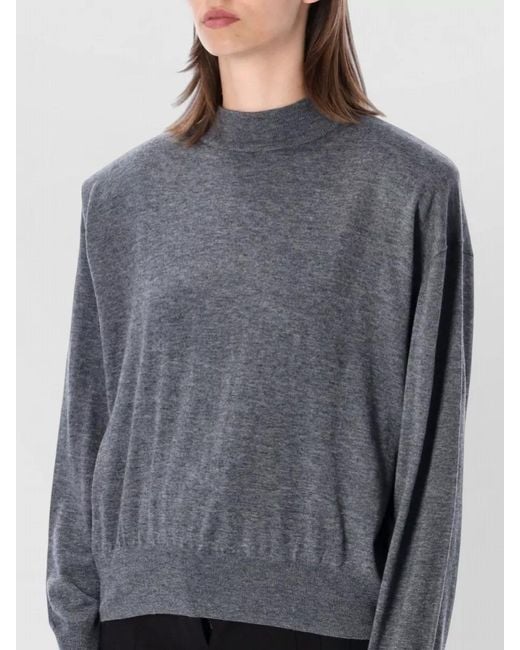 Frankie Shop Gray Wool-Blend Ribbed High-Neck Padded-Shoulder Sweater