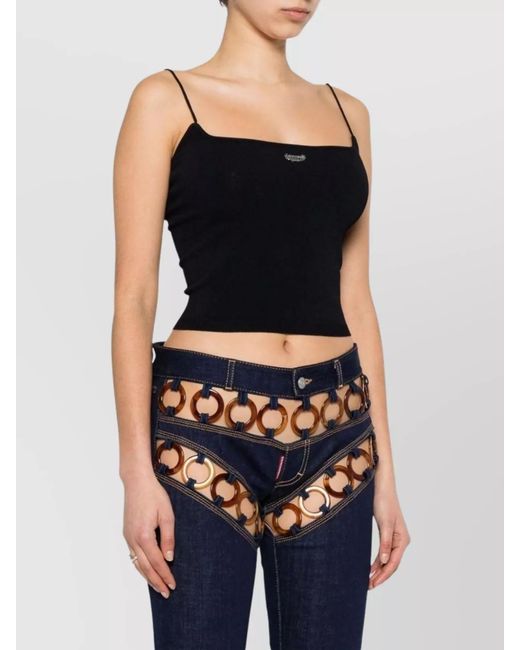 DSquared² Black Fine-Knit Cropped Tank Top