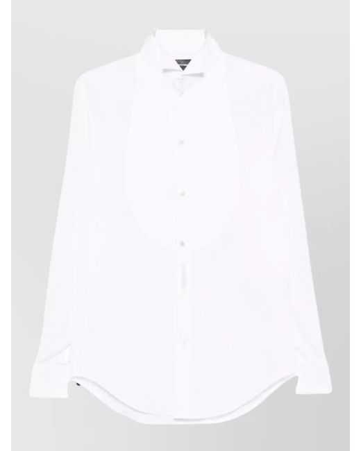 Emporio Armani White Cotton Shirt Spread Collar French Cuffs Curved Hem for men