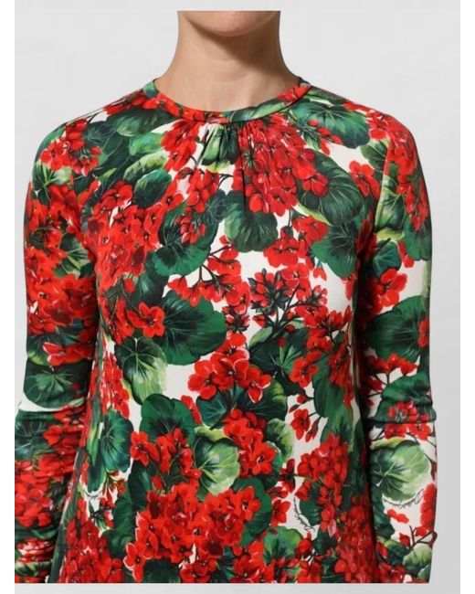 Dolce & Gabbana Red Floral Knee-Length Dress