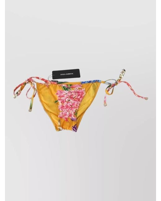Dolce & Gabbana Yellow Floral Low Rise Bikini Bottom Detail