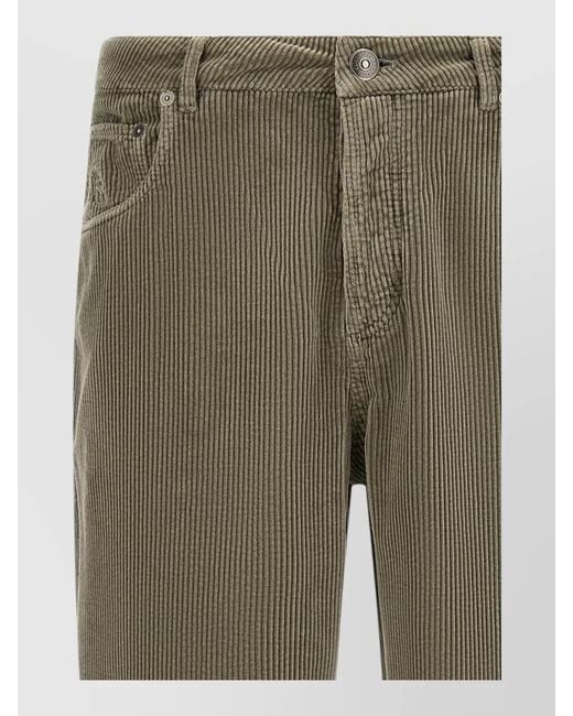 Brunello Cucinelli Green Corduroy Straight Leg Cotton Five Pocket Pants for men