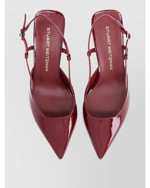 Stuart Weitzman Red Pointed Toe Slingback Kitten Heel Pumps